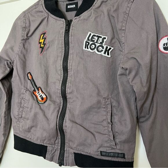 Hudson Boys Bomber Style Jacket Sz 7 Let’s Rock Punk Rocker Patches Rockstar - Picture 2 of 13